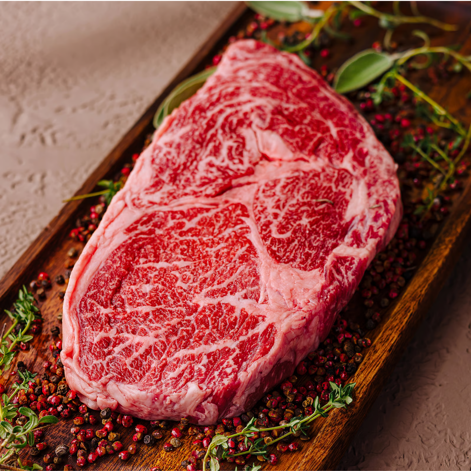 highly marbled boneless ribeye from whole cow sample box
